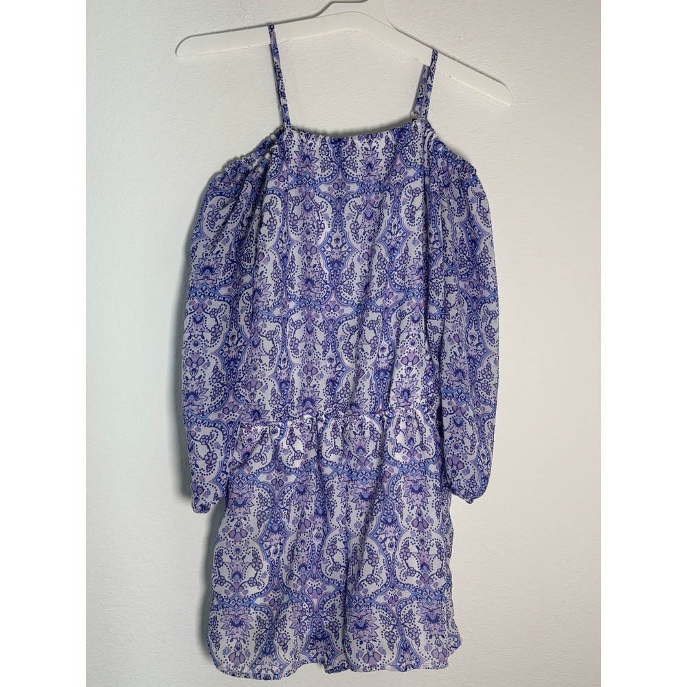 The Childrens Place Girls XL 14 Romper Purple Blue Paisley Cold Shoulder Boho
